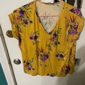 Zara Yellow Floral Short Sleeve Top